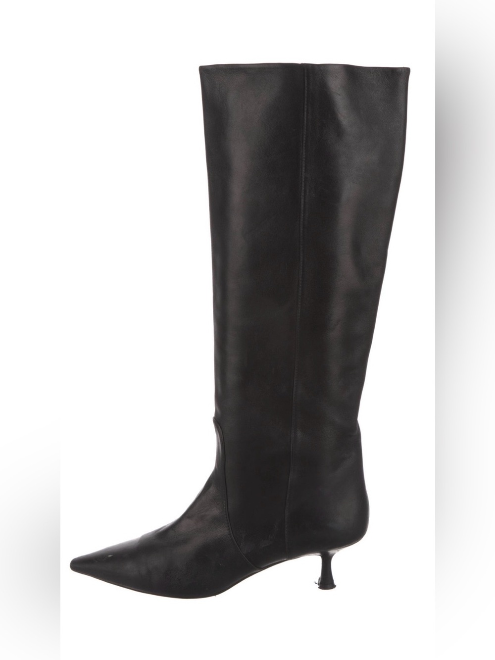 Stuart Weitzman black pointed toe knee high boots with a kitten heel